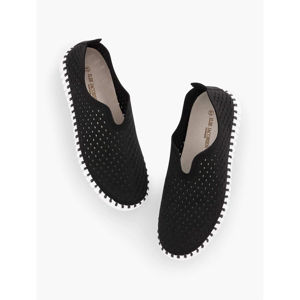 Ilse Jacobsen Tulip 139 Black Perforated Slip On Sneakers Flats Womens US‎ 8 38